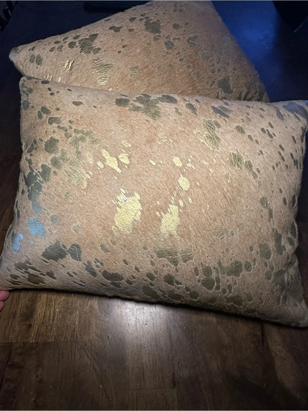 Williams Sonoma Tan and Gold Accent Throw Pillow 100 leather calf hair
